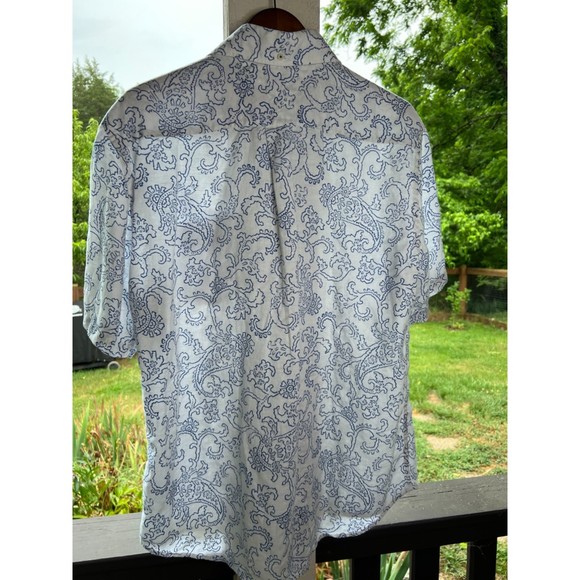 Tommy Hilfiger Linen Top, white/blue print, Size M/L - Picture 3 of 5